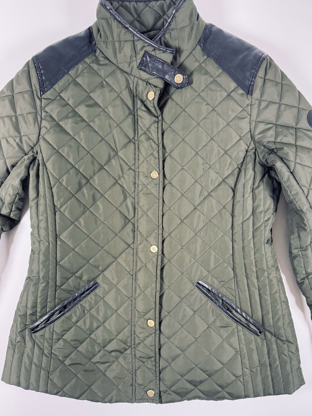 Ralph Lauren Quilted Olive Green Puffer with Black Trim - Picture 2 of 11